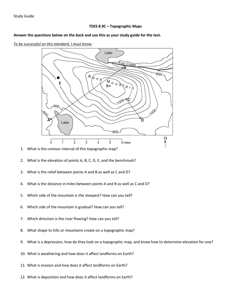 Topographic Map Worksheet Earth Science 5170