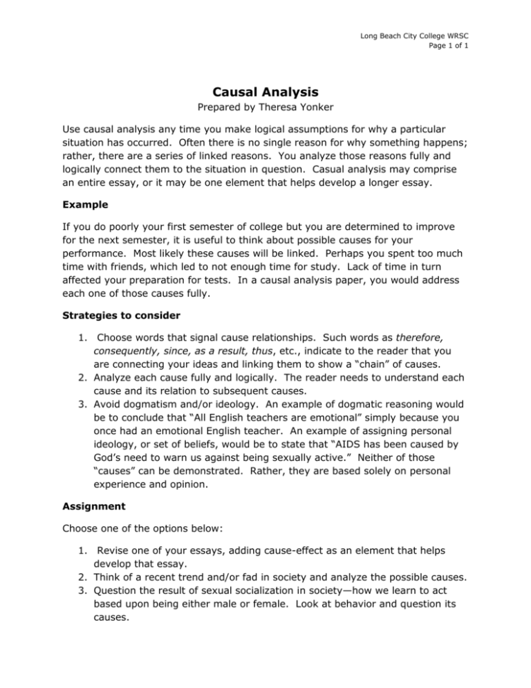 examples of causal analysis essay
