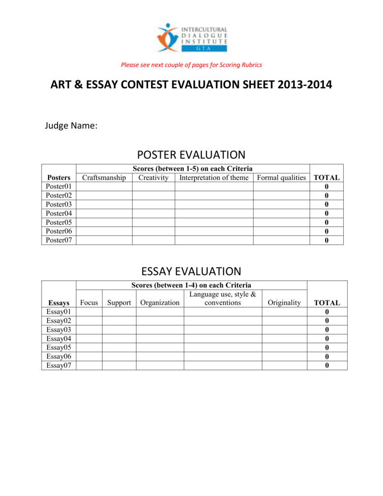 Art Contest Judging Sheet