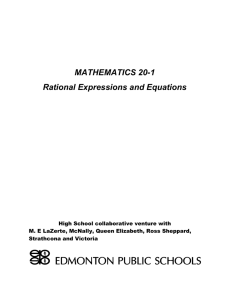 Mathematics 20-1 Rational Expressions and