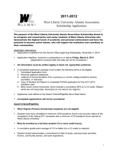 West Liberty University Alumni Association Scholarship Application