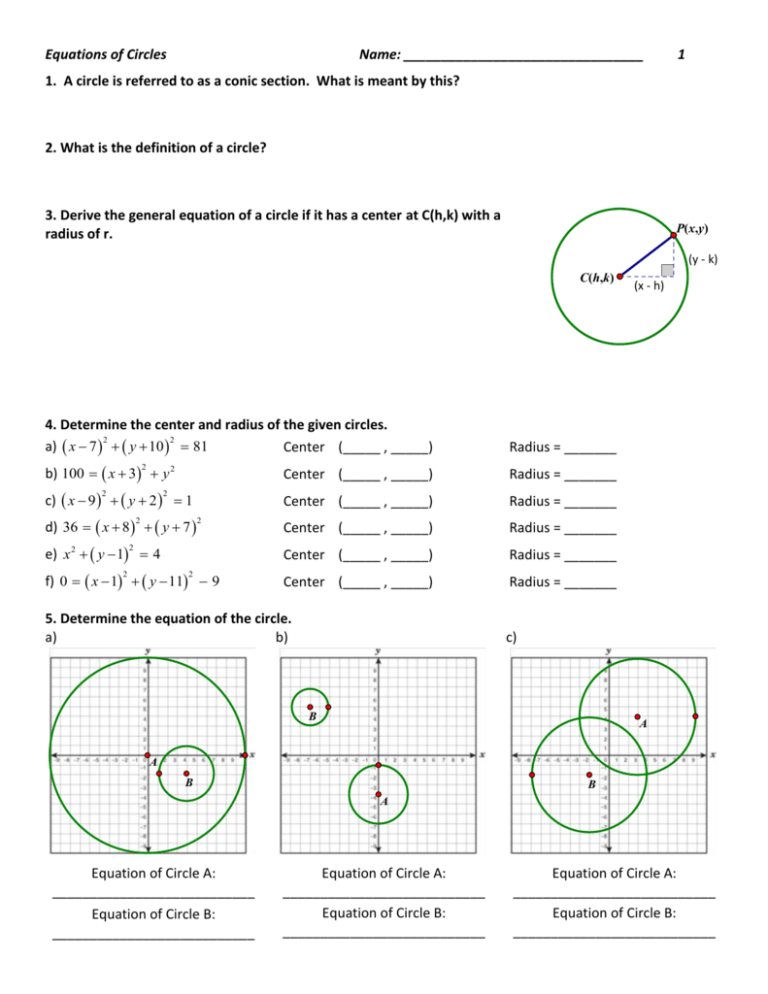 Equations Of Circles Name G Gpe A 1 Worksheet 1