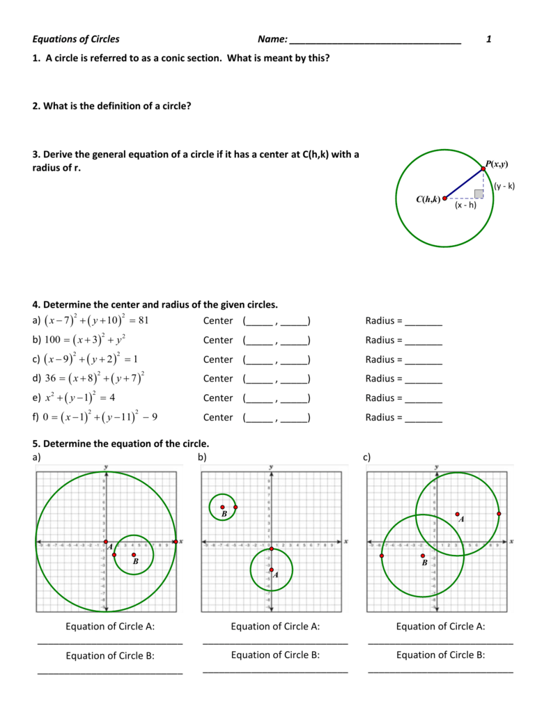 Equations of Circles Name: G.GPE.A.221 WORKSHEET #221 Inside Equations Of Circles Worksheet
