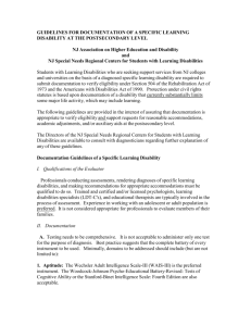 Guidelines for Documentation of a Specific Learning Disability