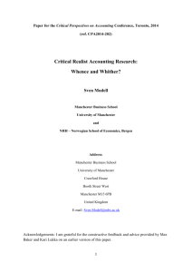 Whence and Whither? - Critical Perspectives on Accounting