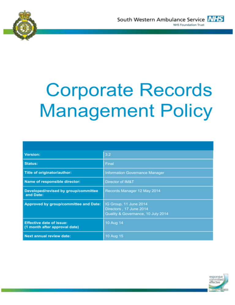 Corporate Records Management Policy