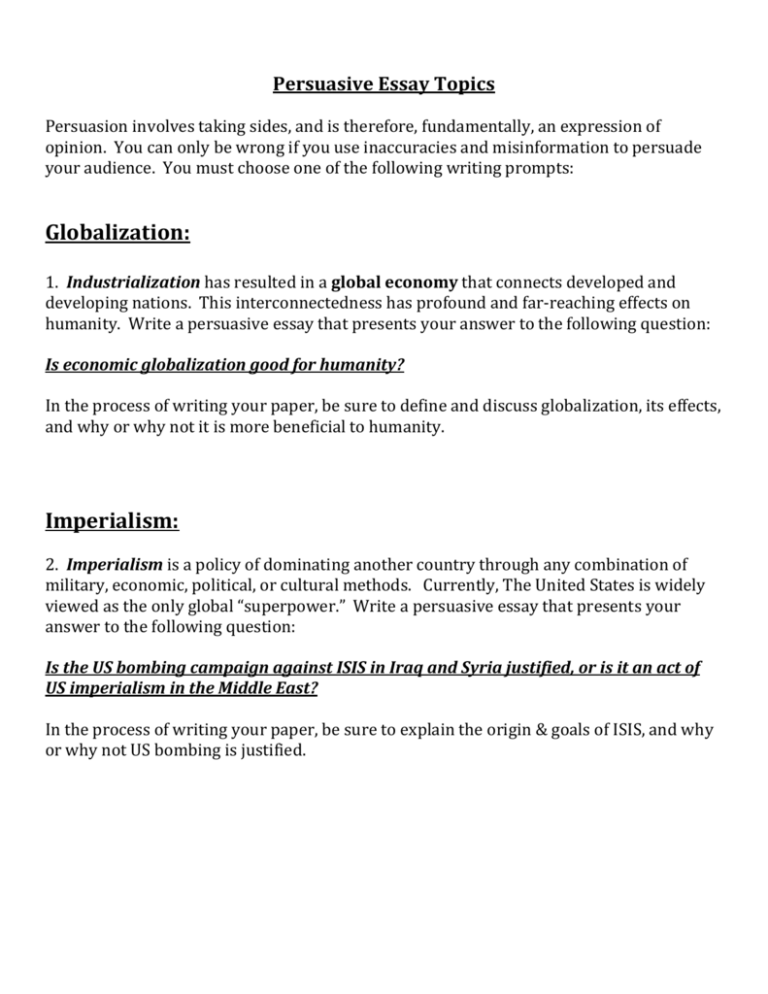globalization paper topics