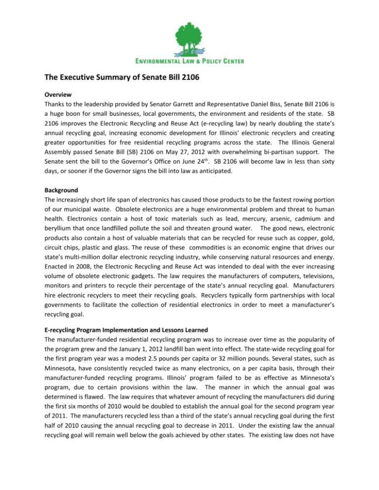 The Executive Summary of Senate Bill 2106 The Executive