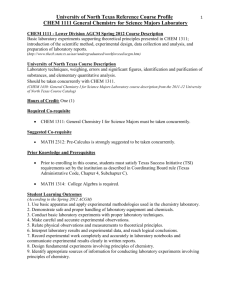 Reference Course Profile: CHEM 1111 General Chemistry I