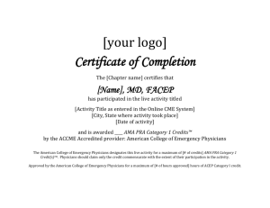 Sample CME Certificate - American College of Emergency Physicians