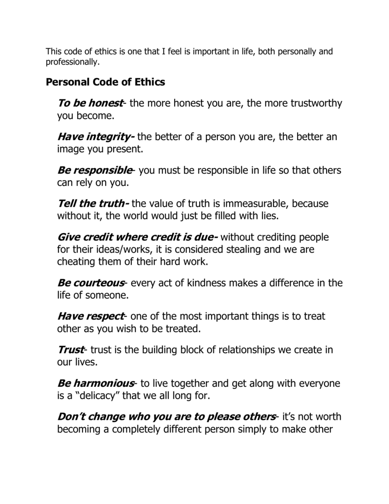 personal code of ethics