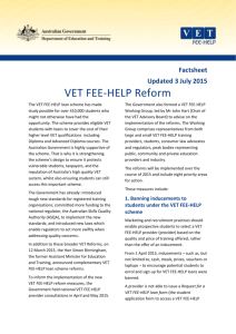 VET FEE-HELP Reforms Factsheet - Department of Education and