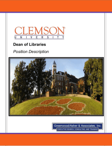 Clemson Dean of University Libraries Detailed Description