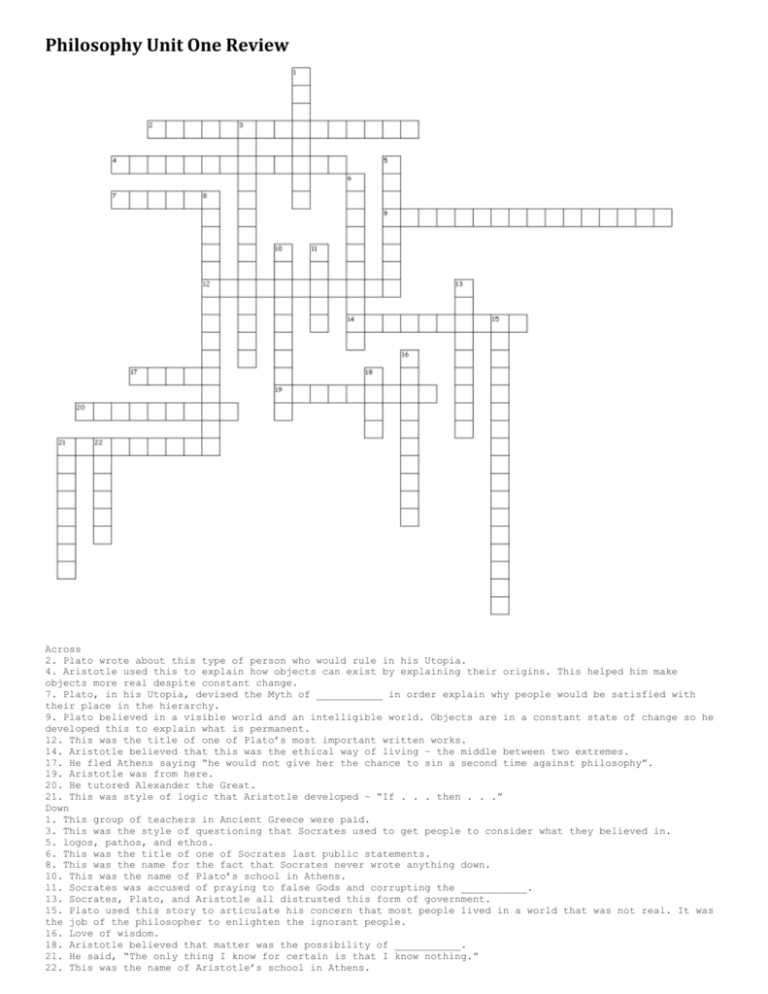 Unit One Crossword Puzzle Review