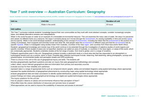 Year 7 unit overview * Australian Curriculum: Geography