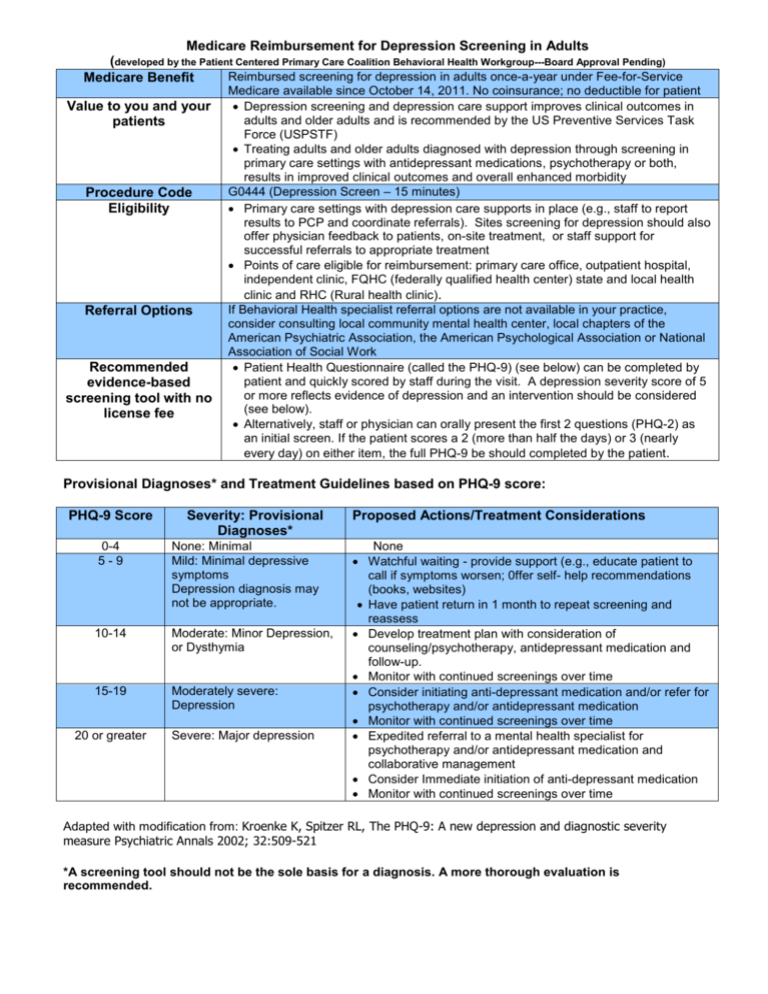 Medicare Screening For Depression In Adults