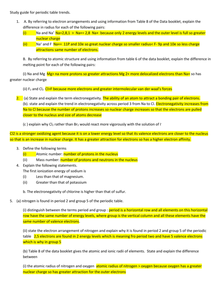 Study Guide For Periodic Table Trends A By Referring To Electron Study Guide For Periodic Table Trends A By Referring To Electron