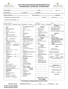 Aspen Valley Hospital Laboratory Scheduling/Client Form For