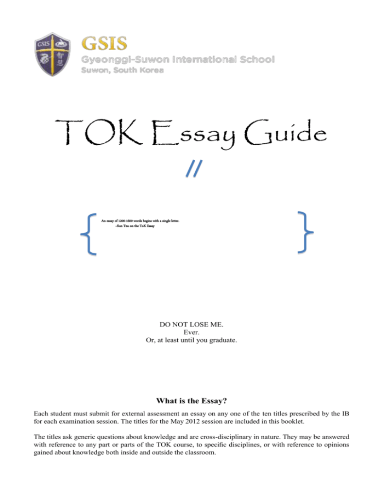 tok essay title page format