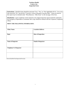 Northern Health Centers, Inc. Inspection Form Instructions: Checklist
