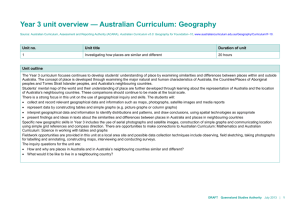 Year 3 unit overview * Australian Curriculum: Geography