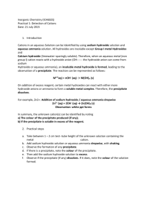 ICH602S Practical 1 Detection of Cations 21 july 2015