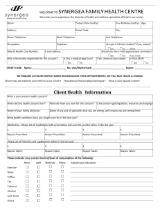 General Intake Form - Synergea Family Health Centre