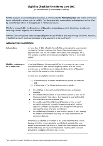 In Home Care - Eligibility Checklist