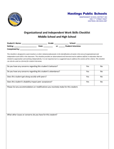 Organizational and Independent Work Skills Checklist Secondary