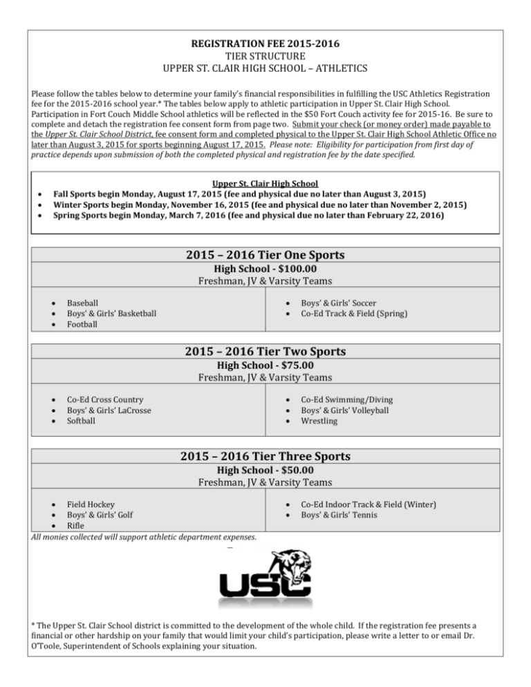 usc registration fee form Upper St. Clair School District