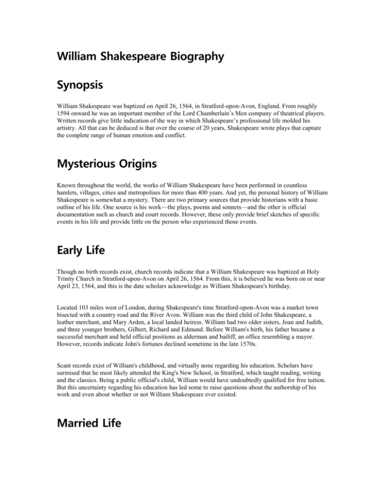 biography william shakespeare pdf