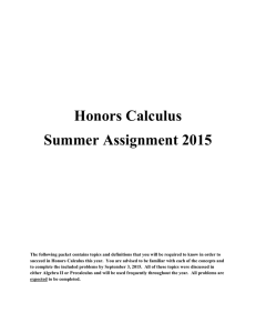 Honors Calculus Summer Assignment 2015