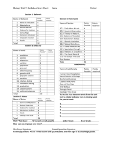 Biology Unit 7: Evolution Score Sheet