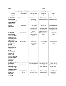 rubric used for spelling tests