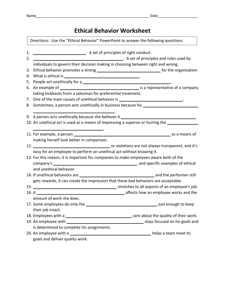  Ethical Behavior Worksheet Free Download Goodimg co