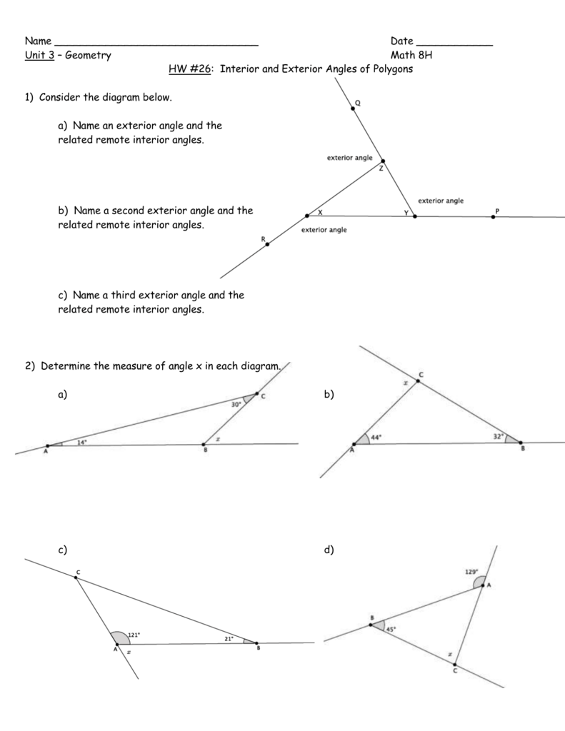 FINDING ANGLE MEASURES - Manhasset Public Schools With Finding Angle Measures Worksheet