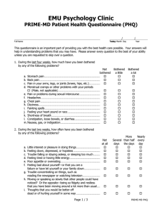 EMU Psychology Clinic PRIME-MD Patient Health Questionnaire