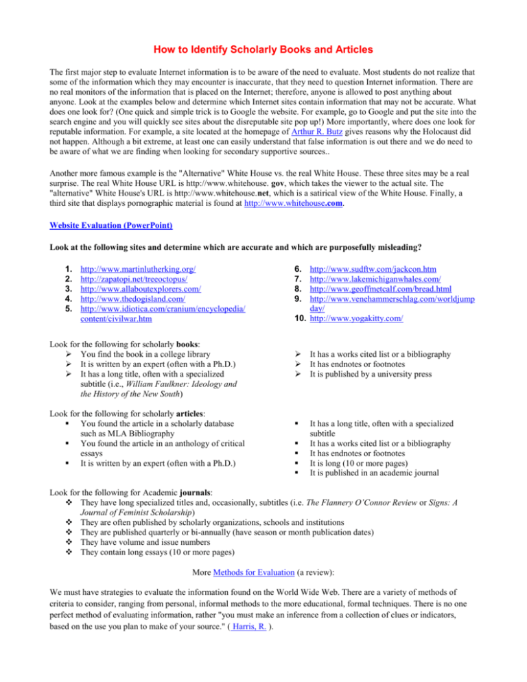 How To Identify Scholarly Books And Articles 1988