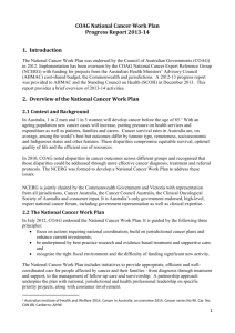 COAG National Cancer Work Plan Progress Report 2013-14