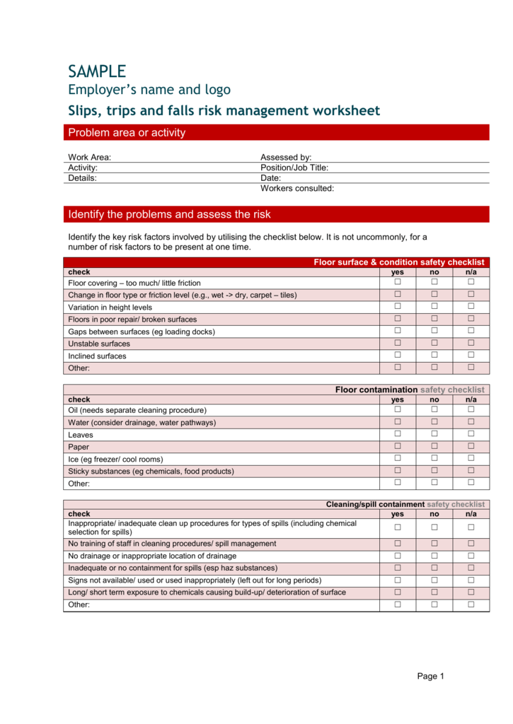 slips trips and falls risk assessment pdf