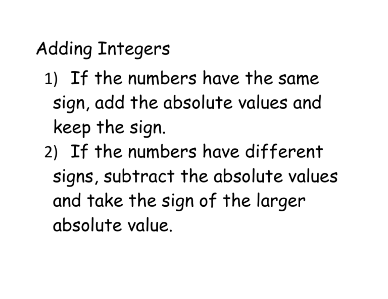 Adding and Subtracting Integer Notes