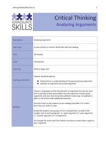 www.graduateskills.edu.au Critical Thinking Analysing Arguments