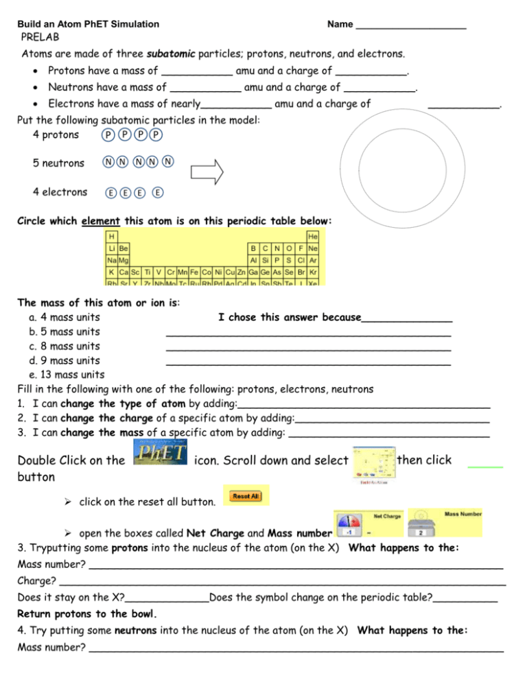 Phet Build An Atom Worksheet