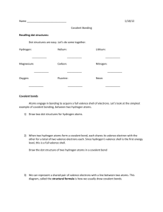 Name 1/18/12 Covalent Bonding Recalling dot structures: Dot