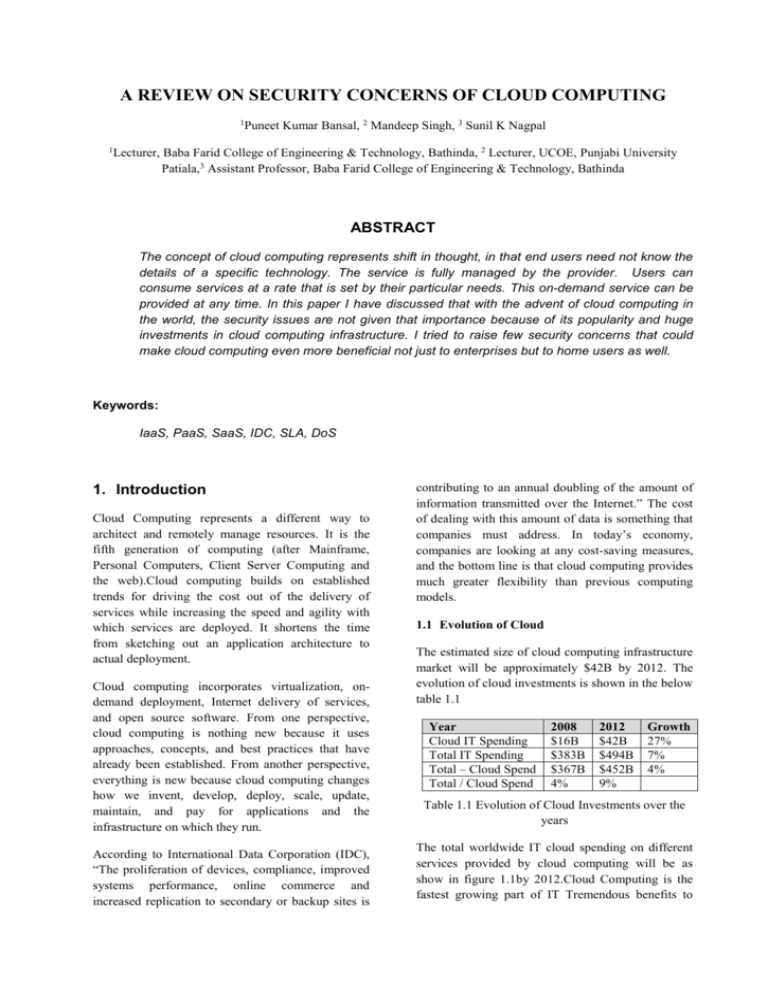 a review on security concerns of cloud computing