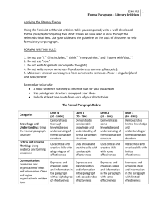 Formal Paragraph * Literary Criticism