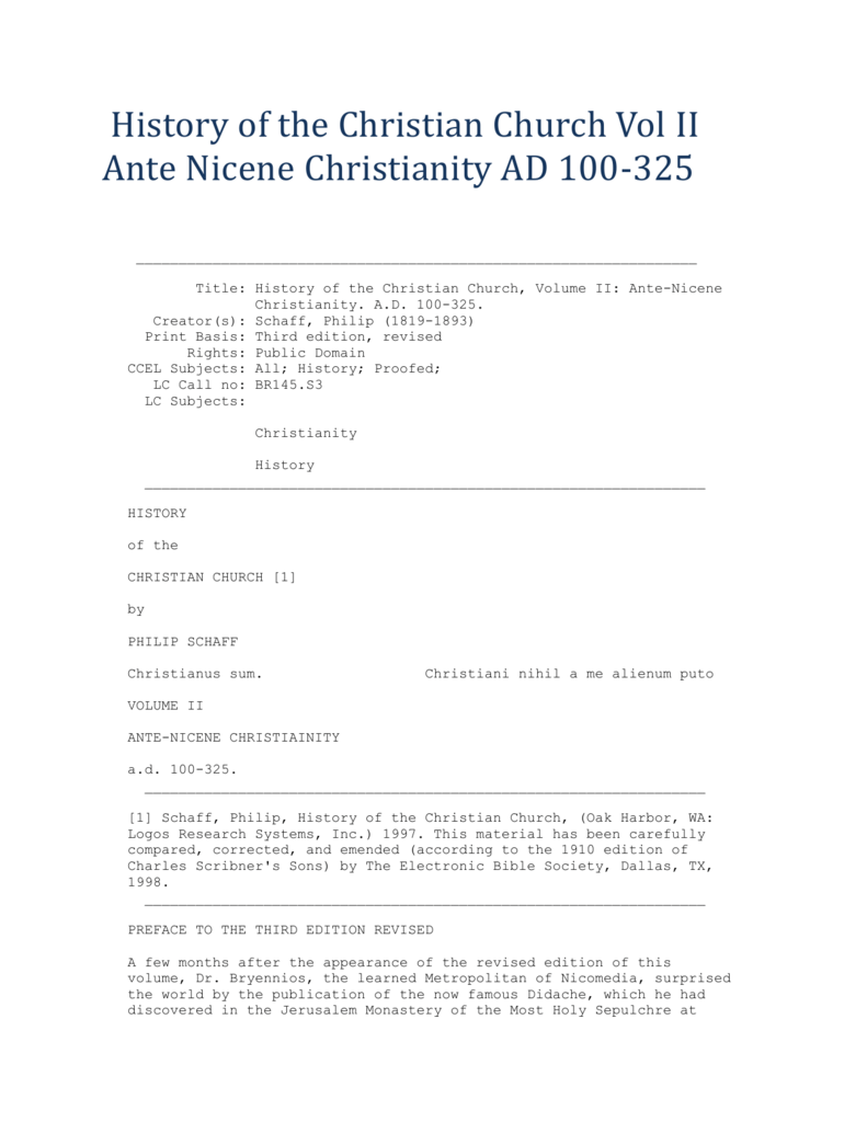 History of the Christian Church Vol II Ante Nicene Christianity AD