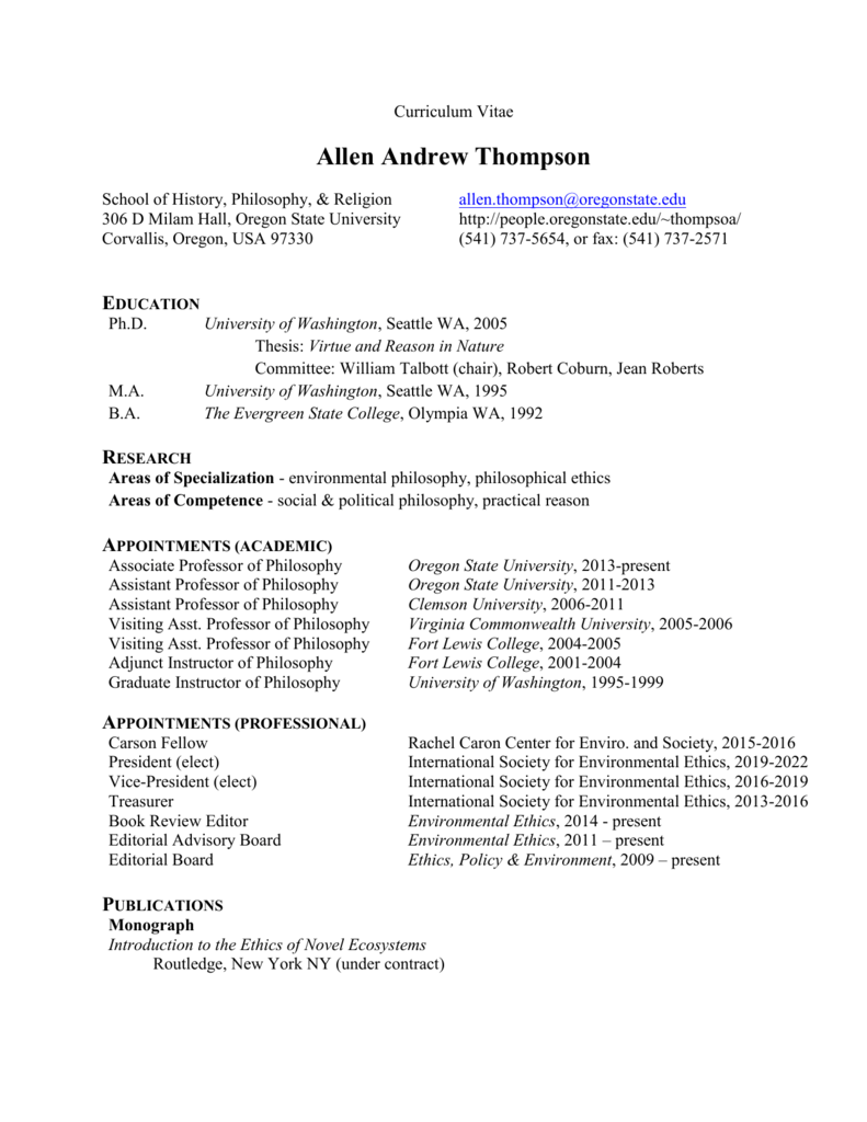 Curriculum Vitae Oregon State University
