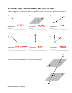 Worksheet#1: Points, Lines, Line segments, Rays, Planes and Angles.
