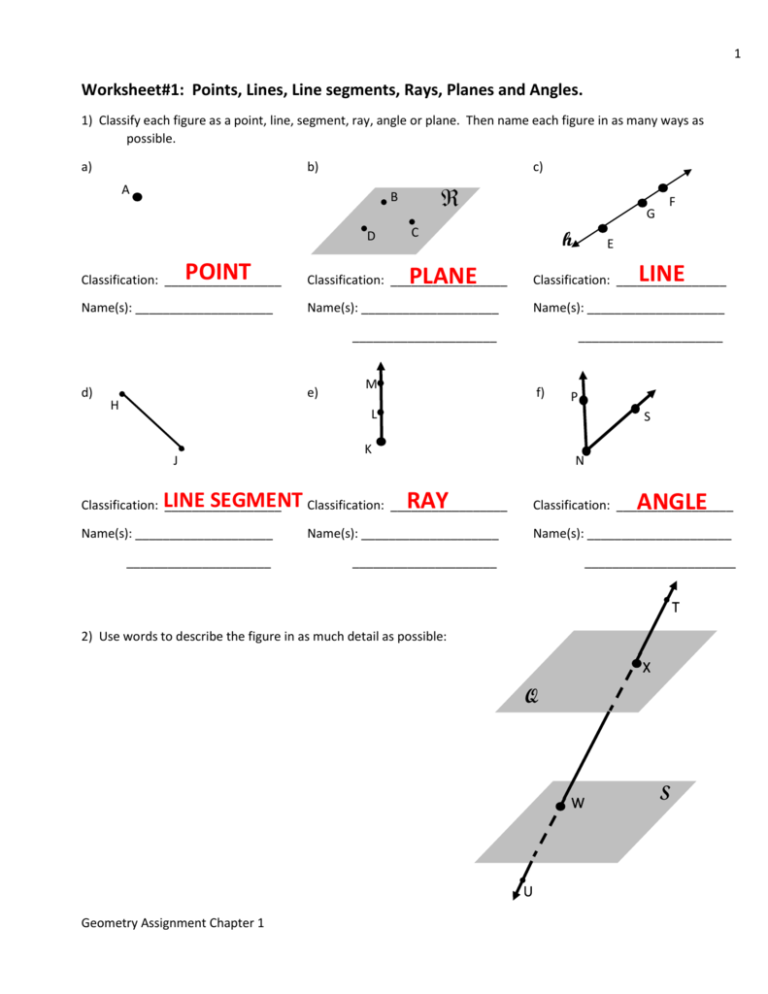 Points Lines Planes Angles Quick Reference Guide